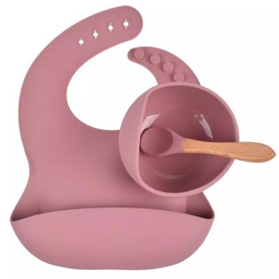 طقم طعام السيلكون باللون الزهري