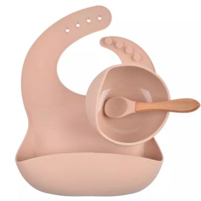 طقم طعام السيلكون باللون البيج