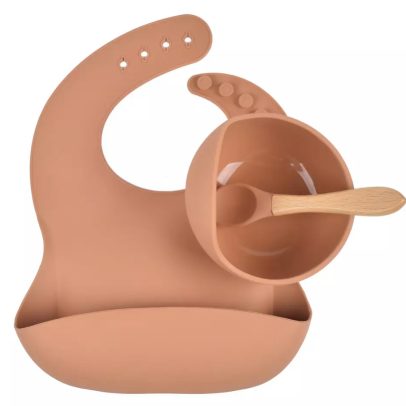 طقم طعام السيلكون باللون البني